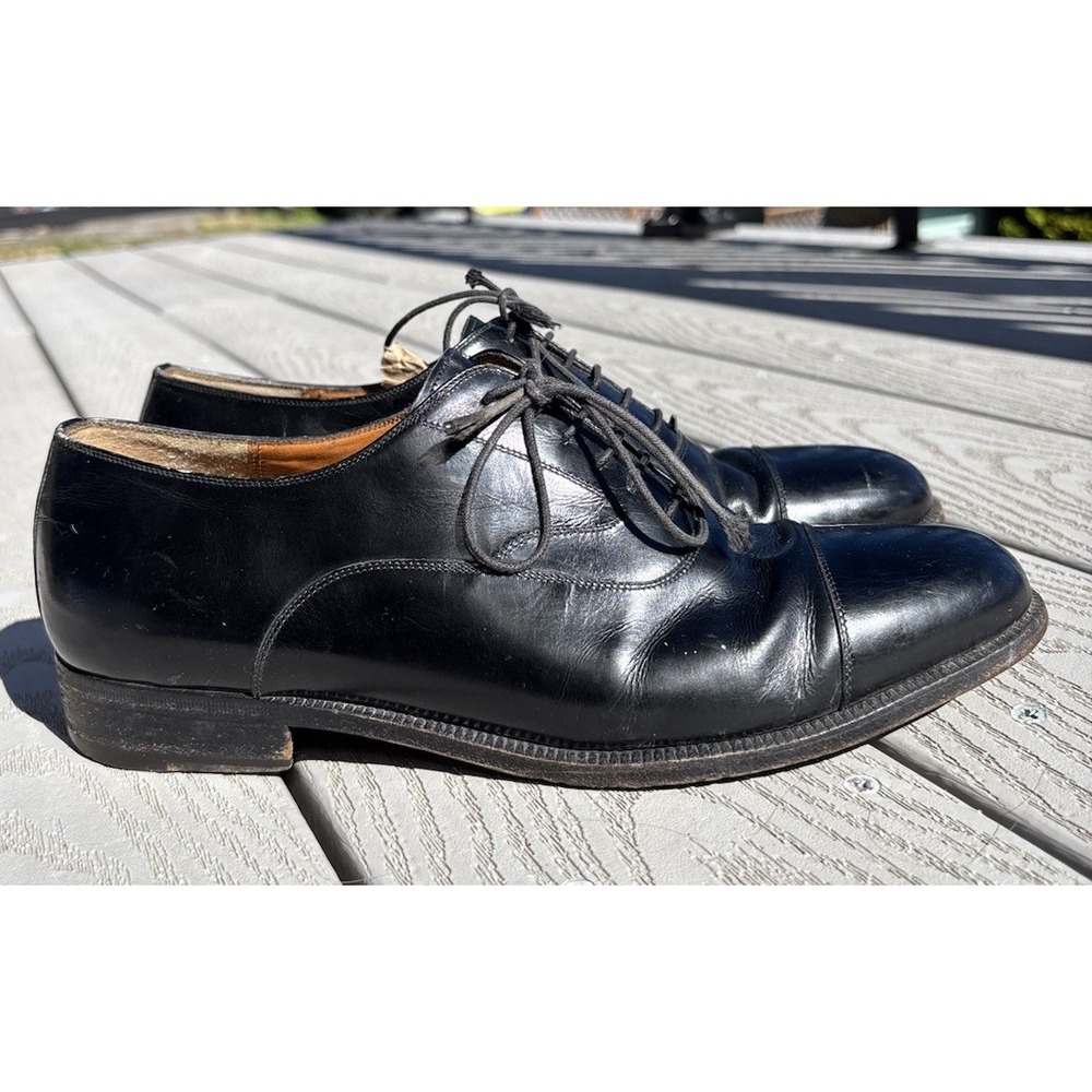 Salvatore Ferragamo Men Size 8.5 2E Black Leather Cap Toe Oxford Dress Shoes